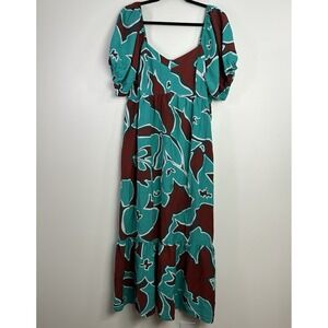 Nine‎ West Maxi Dress Women's 2X Turquoise Brown Peasant Style Tiered Flowy Boho